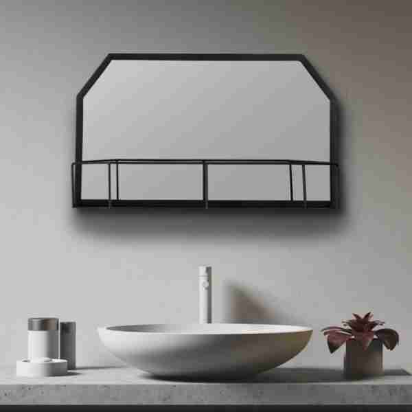Calvin Decorative Rectangular Metal Mirror with Shelf BAIN SIGNATURE