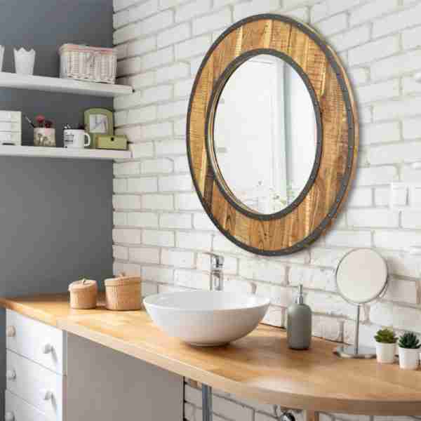 Lacey Decorative Wood Frame Round Mirror BAIN SIGNATURE