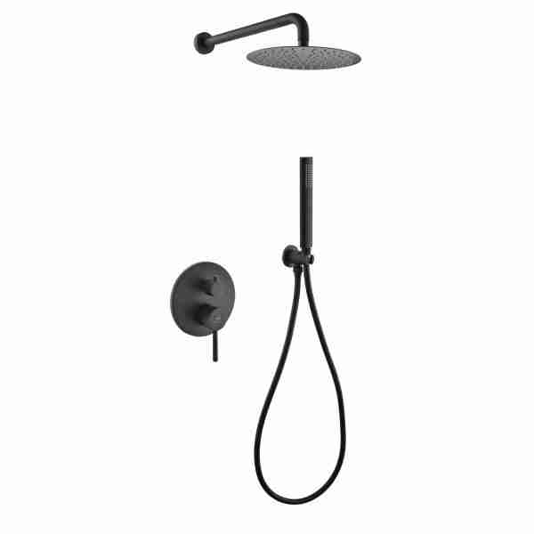Aqua RONDO Black Brass Shower Set w/ 8″ Round Rain Shower and Handheld