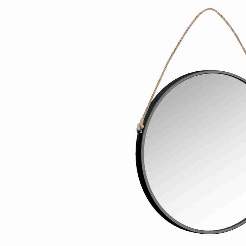rear view BAIN SIGNATURE Bolzano Black Matte Metal Framed With Rope Mirror